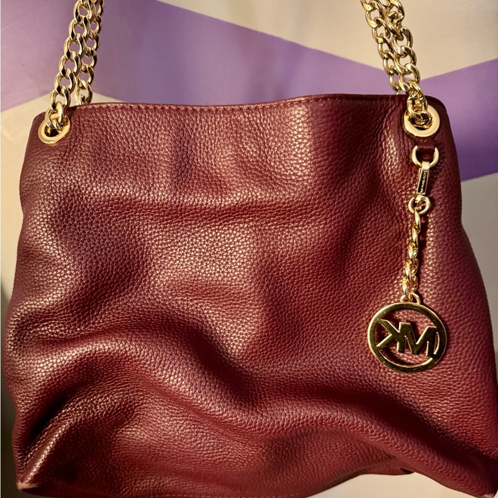 Michael Kors Burgundy Leather Jet Set Chain Shoulder Bag